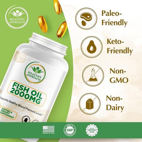 Fish Oil 2000mg - Omega 3 Fish Oil Supplements for Women w/DHA EPA & Fatty Acids | Low-Odor Fish Oil Omega 3 Supplements | Non-GMO & Non-Dairy 60 Soft Gel Capsules 30 Servings in Saudi Arabia