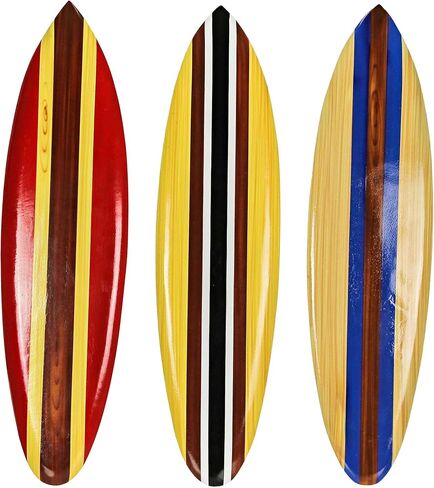 Zeckos Set of 3 Colorful Wooden Striped Surfboard Wall Decor Hangings - Coastal Beach Art - 32 Inches Long - Retro Style - Perfect for Bedrooms and Bathrooms in Saudi Arabia