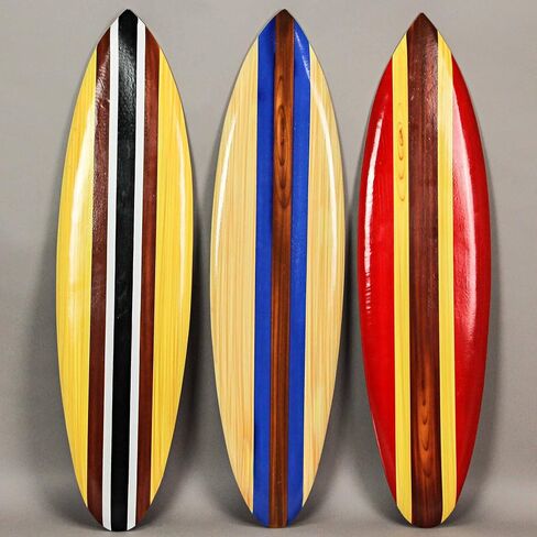 Zeckos Set of 3 Colorful Wooden Striped Surfboard Wall Decor Hangings - Coastal Beach Art - 32 Inches Long - Retro Style - Perfect for Bedrooms and Bathrooms in Saudi Arabia