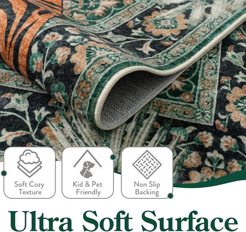 Moynesa Tiger 5x7 Area Rug, Boho Washable Living Room Rug, Non Slip Green Rugs for Bedroom, Ultra Thin Vintage Soft Stain Resistant Throw Floor Carpet for Office Dining Room in Saudi Arabia