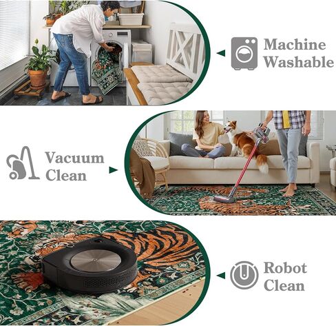 Moynesa Tiger 5x7 Area Rug, Boho Washable Living Room Rug, Non Slip Green Rugs for Bedroom, Ultra Thin Vintage Soft Stain Resistant Throw Floor Carpet for Office Dining Room in Saudi Arabia
