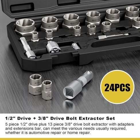 Bolt Extractor Set, 16 Pieces Impact Bolt & Nut Remover Set, Nut Extractor Socket Set, Stripped Lug Nut Remover for Removing Broken, Rounded, Rusted, Frozen, Damaged Nuts Screws & Bolts in Saudi Arabia