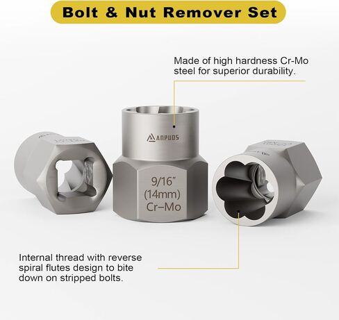 Bolt Extractor Set, 16 Pieces Impact Bolt & Nut Remover Set, Nut Extractor Socket Set, Stripped Lug Nut Remover for Removing Broken, Rounded, Rusted, Frozen, Damaged Nuts Screws & Bolts in Saudi Arabia