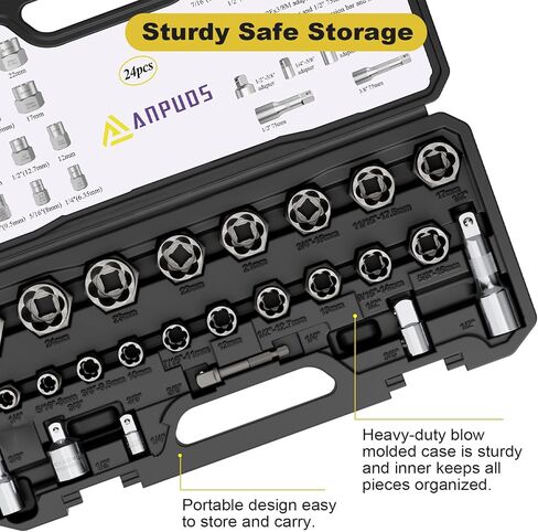 Bolt Extractor Set, 16 Pieces Impact Bolt & Nut Remover Set, Nut Extractor Socket Set, Stripped Lug Nut Remover for Removing Broken, Rounded, Rusted, Frozen, Damaged Nuts Screws & Bolts in Saudi Arabia