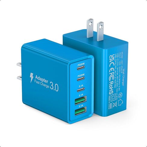 2 حزمة USB C شاحن سريع، 50 وات 5 منافذ USB C شاحن جداري، 2 USB A & 3 USB C PD3.0 محول طاقة متعدد المنافذ من النوع C لشحن iPhone 12/13/14/15، Pad Mini/Pro، GalaxyS23 S22 (أبيض) in Kuwait