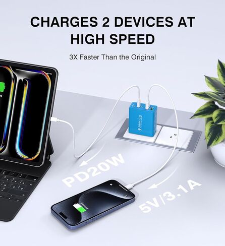 2 حزمة USB C شاحن سريع، 50 وات 5 منافذ USB C شاحن جداري، 2 USB A & 3 USB C PD3.0 محول طاقة متعدد المنافذ من النوع C لشحن iPhone 12/13/14/15، Pad Mini/Pro، GalaxyS23 S22 (أبيض) in Kuwait