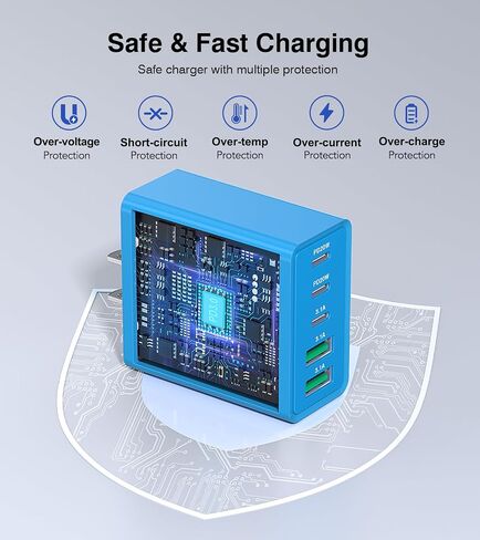 2 حزمة USB C شاحن سريع، 50 وات 5 منافذ USB C شاحن جداري، 2 USB A & 3 USB C PD3.0 محول طاقة متعدد المنافذ من النوع C لشحن iPhone 12/13/14/15، Pad Mini/Pro، GalaxyS23 S22 (أبيض) in Kuwait