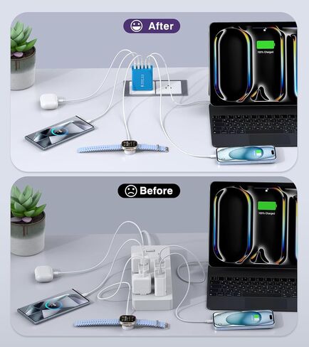 2 حزمة USB C شاحن سريع، 50 وات 5 منافذ USB C شاحن جداري، 2 USB A & 3 USB C PD3.0 محول طاقة متعدد المنافذ من النوع C لشحن iPhone 12/13/14/15، Pad Mini/Pro، GalaxyS23 S22 (أبيض) in Kuwait