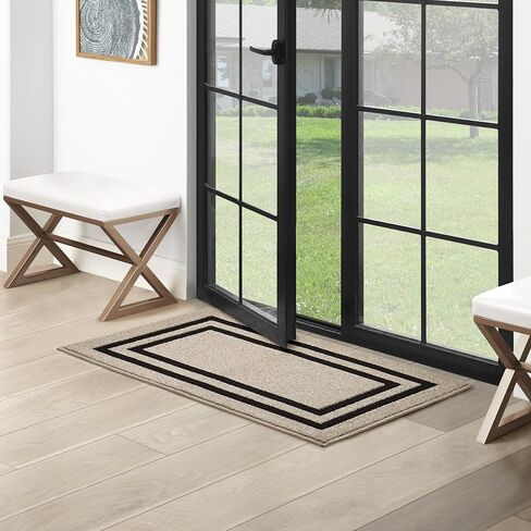 Creative Home Ideas - Tufted Runner - Double Line Border Rug - Modern Home Decor - Washable Rug - Accent Carpet for Entryway & Hallway - Measures 26 x 45 - Natural Twist and Black in Kuwait