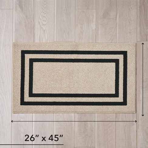 Creative Home Ideas - Tufted Runner - Double Line Border Rug - Modern Home Decor - Washable Rug - Accent Carpet for Entryway & Hallway - Measures 26 x 45 - Natural Twist and Black in Kuwait