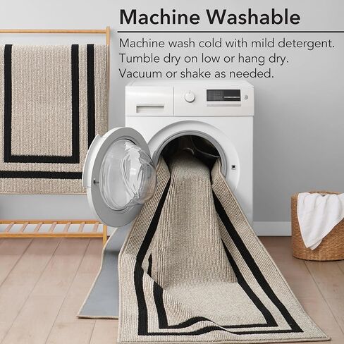 Creative Home Ideas - Tufted Runner - Double Line Border Rug - Modern Home Decor - Washable Rug - Accent Carpet for Entryway & Hallway - Measures 26 x 45 - Natural Twist and Black in Kuwait