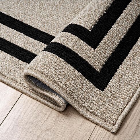 Creative Home Ideas - Tufted Runner - Double Line Border Rug - Modern Home Decor - Washable Rug - Accent Carpet for Entryway & Hallway - Measures 26 x 45 - Natural Twist and Black in Kuwait