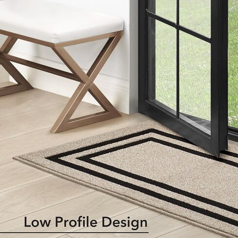 Creative Home Ideas - Tufted Runner - Double Line Border Rug - Modern Home Decor - Washable Rug - Accent Carpet for Entryway & Hallway - Measures 26 x 45 - Natural Twist and Black in Kuwait