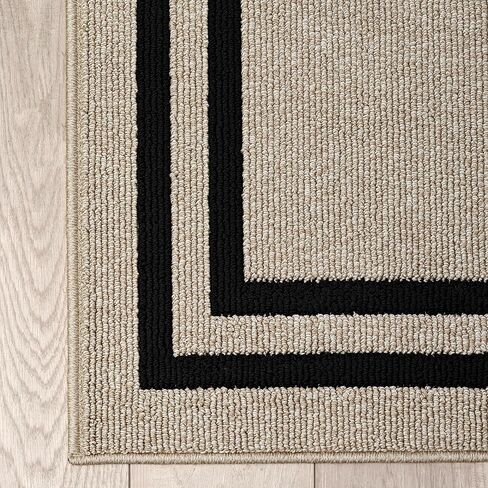 Creative Home Ideas - Tufted Runner - Double Line Border Rug - Modern Home Decor - Washable Rug - Accent Carpet for Entryway & Hallway - Measures 26 x 45 - Natural Twist and Black in Kuwait