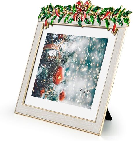 Christmas 5x7 Picture Frame Christmas Metal Display Photo Frames with Rhinestone High Definition Glass Front Gift Ideas Tabletop Home Decorative (2024 Snowman, Red) in Saudi Arabia