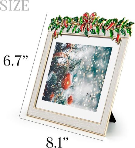 Christmas 5x7 Picture Frame Christmas Metal Display Photo Frames with Rhinestone High Definition Glass Front Gift Ideas Tabletop Home Decorative (2024 Snowman, Red) in Saudi Arabia