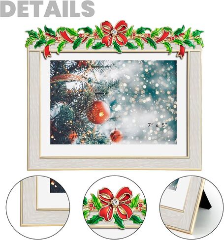 Christmas 5x7 Picture Frame Christmas Metal Display Photo Frames with Rhinestone High Definition Glass Front Gift Ideas Tabletop Home Decorative (2024 Snowman, Red) in Saudi Arabia