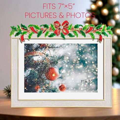 Christmas 5x7 Picture Frame Christmas Metal Display Photo Frames with Rhinestone High Definition Glass Front Gift Ideas Tabletop Home Decorative (2024 Snowman, Red) in Saudi Arabia