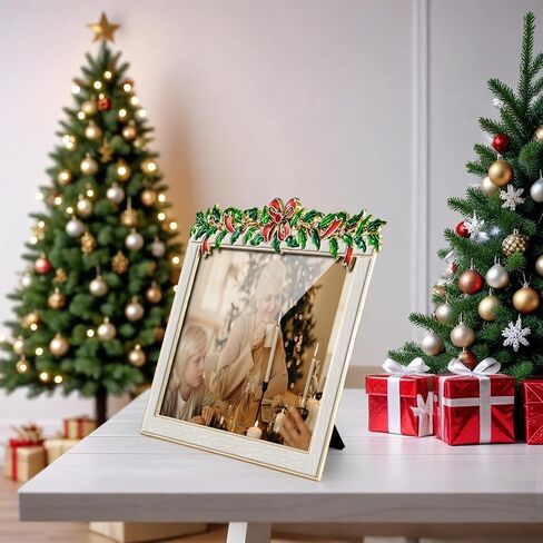 Christmas 5x7 Picture Frame Christmas Metal Display Photo Frames with Rhinestone High Definition Glass Front Gift Ideas Tabletop Home Decorative (2024 Snowman, Red) in Saudi Arabia