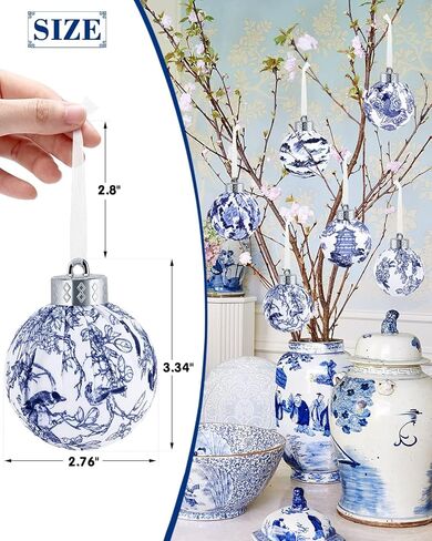 6PCS الحلي الكرة Chinoiserie، الأزرق والأبيض شجرة عيد الميلاد شنقا الحلي، مزرعة معبد الطيور الفاوانيا طباعة النسيج ملفوفة كرات خرقة للديكور Chinoiserie الأزرق وعاء الحشو الجدول المركزية in Kuwait
