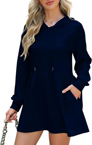 NANYUAYA Women Hoodie Dress Casual Sweatshirt Dress Long Sleeve Pullover Fall Trendy Hooded Dress Sport Dress with Pockets in Saudi Arabia