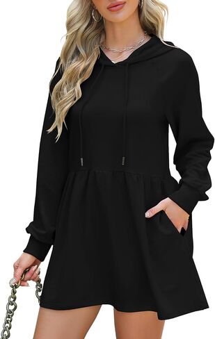 NANYUAYA Women Hoodie Dress Casual Sweatshirt Dress Long Sleeve Pullover Fall Trendy Hooded Dress Sport Dress with Pockets in Saudi Arabia