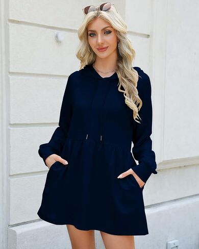 NANYUAYA Women Hoodie Dress Casual Sweatshirt Dress Long Sleeve Pullover Fall Trendy Hooded Dress Sport Dress with Pockets in Saudi Arabia