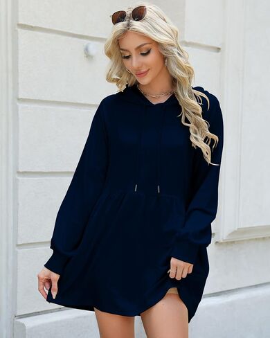 NANYUAYA Women Hoodie Dress Casual Sweatshirt Dress Long Sleeve Pullover Fall Trendy Hooded Dress Sport Dress with Pockets in Saudi Arabia
