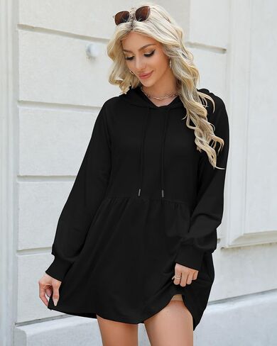 NANYUAYA Women Hoodie Dress Casual Sweatshirt Dress Long Sleeve Pullover Fall Trendy Hooded Dress Sport Dress with Pockets in Saudi Arabia