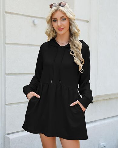 NANYUAYA Women Hoodie Dress Casual Sweatshirt Dress Long Sleeve Pullover Fall Trendy Hooded Dress Sport Dress with Pockets in Saudi Arabia