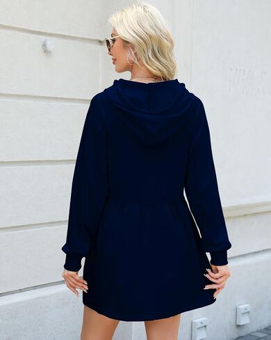 NANYUAYA Women Hoodie Dress Casual Sweatshirt Dress Long Sleeve Pullover Fall Trendy Hooded Dress Sport Dress with Pockets in Saudi Arabia