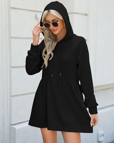 NANYUAYA Women Hoodie Dress Casual Sweatshirt Dress Long Sleeve Pullover Fall Trendy Hooded Dress Sport Dress with Pockets in Saudi Arabia