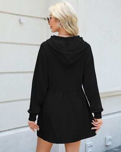 NANYUAYA Women Hoodie Dress Casual Sweatshirt Dress Long Sleeve Pullover Fall Trendy Hooded Dress Sport Dress with Pockets in Saudi Arabia
