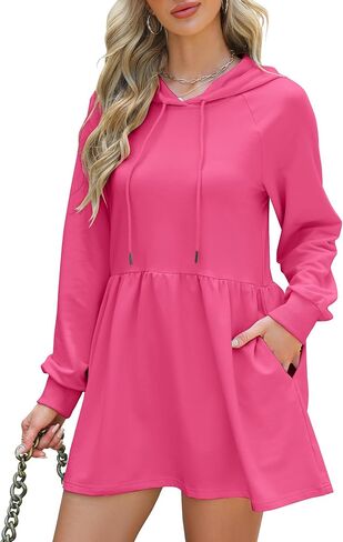 NANYUAYA Women Hoodie Dress Casual Sweatshirt Dress Long Sleeve Pullover Fall Trendy Hooded Dress Sport Dress with Pockets in Saudi Arabia