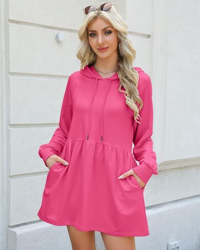 NANYUAYA Women Hoodie Dress Casual Sweatshirt Dress Long Sleeve Pullover Fall Trendy Hooded Dress Sport Dress with Pockets in Saudi Arabia