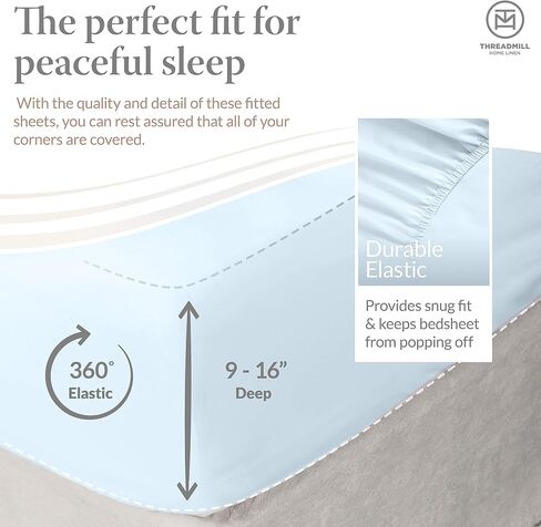 Threadmill Cotton Queen Sheet Set, 500 Thread Count Bed Sheets, 100% Cotton Sheets Set for Queen Size Bed, Smoother Than Egyptian Cotton Claims, 4 Pc Set with Deep Pockets, Light Blue in Kuwait