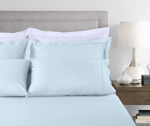 Threadmill Cotton Queen Sheet Set, 500 Thread Count Bed Sheets, 100% Cotton Sheets Set for Queen Size Bed, Smoother Than Egyptian Cotton Claims, 4 Pc Set with Deep Pockets, Light Blue in Kuwait