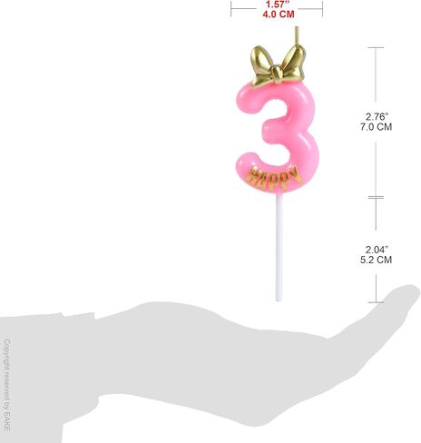 Number 3 Candle Pink 3 Birthday Candle with Bow Bowknot Bowtie and Metallic Gold Mini Happy Letter for Happy 3rd Mouse Theme Birthday Cake Topper Party Supplies Decor (4.7 Inch) in Saudi Arabia