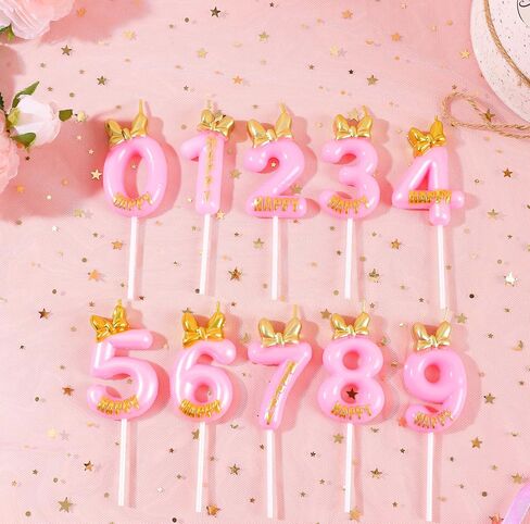 Number 3 Candle Pink 3 Birthday Candle with Bow Bowknot Bowtie and Metallic Gold Mini Happy Letter for Happy 3rd Mouse Theme Birthday Cake Topper Party Supplies Decor (4.7 Inch) in Saudi Arabia