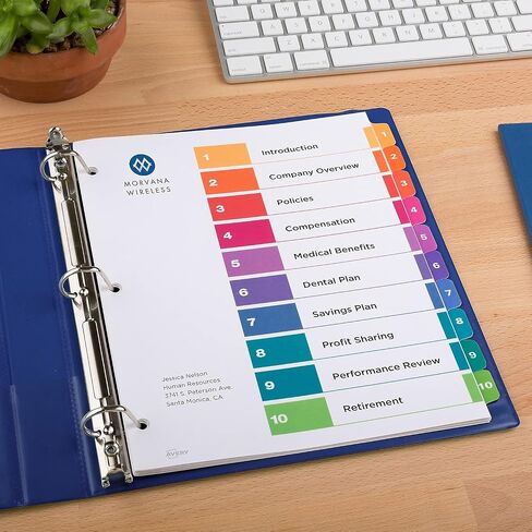 فواصل معاد تدويرها صديقة للبيئة من Avery لـ 3 مجلدات حلقية، 10 علامات تبويب، علامات تبويب متعددة الألوان، جدول محتويات جاهز قابل للتخصيص، 3 مجموعات لـ 30 فواصل مجلد إجمالي (11082) in Kuwait