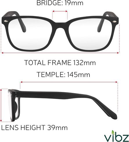 نظارات Vibz Blue Light Blocking للنساء والرجال، غير تصحيحية، تستخدم مع العدسات اللاصقة، مضادة للوهج، عدسات شفافة، أسود غير لامع in Saudi Arabia