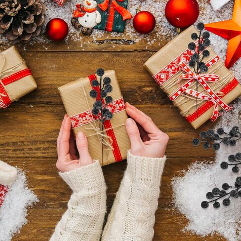 التوت الثلج الاصطناعي، 24 قطعة من سيقان التوت عيد الميلاد، اختيارات عيد الميلاد الاصطناعية، سيقان التوت الاصطناعي لشجرة عيد الميلاد الحلي اكليلا من الزهور ديكورات المنزل (أزرق فاتح) in Kuwait