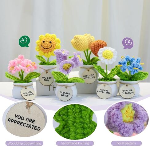 MSEHKM Encouragement Crochet Flowers with Positive Wooden Affirmations Handmade Artifical Flower Decor Ideal for Birthday/Christmas/Thank You Present (Gold Sunflower, You are Appreciated) in Kuwait
