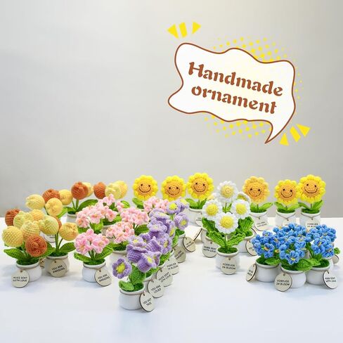 MSEHKM Encouragement Crochet Flowers with Positive Wooden Affirmations Handmade Artifical Flower Decor Ideal for Birthday/Christmas/Thank You Present (Gold Sunflower, You are Appreciated) in Kuwait