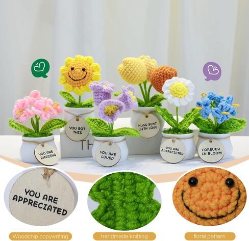 MSEHKM Encouragement Crochet Flowers with Positive Wooden Affirmations Handmade Artifical Flower Decor Ideal for Birthday/Christmas/Thank You Present (Gold Sunflower, You are Appreciated) in Kuwait