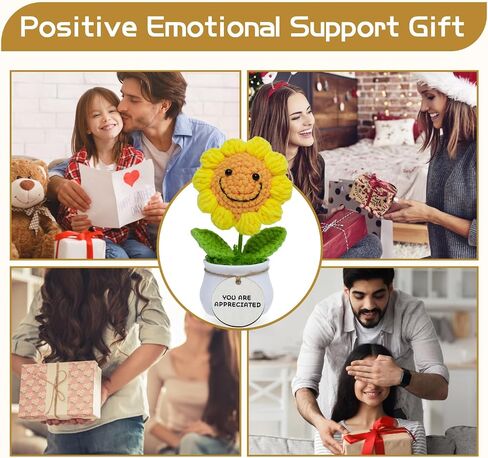 MSEHKM Encouragement Crochet Flowers with Positive Wooden Affirmations Handmade Artifical Flower Decor Ideal for Birthday/Christmas/Thank You Present (Gold Sunflower, You are Appreciated) in Kuwait