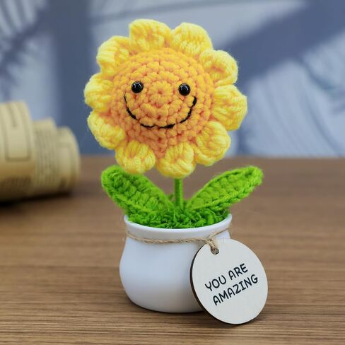 MSEHKM Encouragement Crochet Flowers with Positive Wooden Affirmations Handmade Artifical Flower Decor Ideal for Birthday/Christmas/Thank You Present (Gold Sunflower, You are Appreciated) in Kuwait
