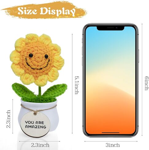 MSEHKM Encouragement Crochet Flowers with Positive Wooden Affirmations Handmade Artifical Flower Decor Ideal for Birthday/Christmas/Thank You Present (Gold Sunflower, You are Appreciated) in Kuwait