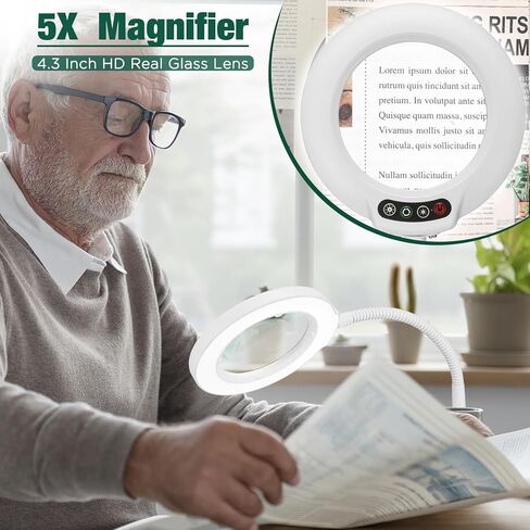 عدسة مكبرة 10X مع ضوء وحامل، 5 أوضاع ألوان، مصباح مكتبي مكبر مرن قابل للتعتيم بدون خطوات، عدسة مكبرة بإضاءة LED بدون استخدام اليدين للعمل عن قرب وهواية القراءة والرسم in Kuwait