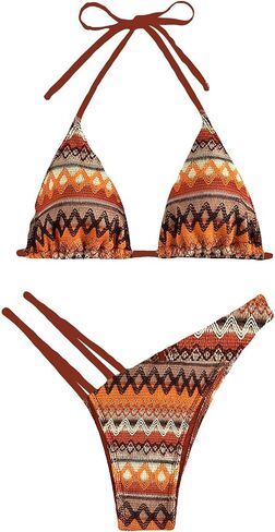 SHENHE Women's 2 Piece Striped Triangle Bikini Sets High Cut Halter Swimsuit Bathing Suit in Saudi Arabia